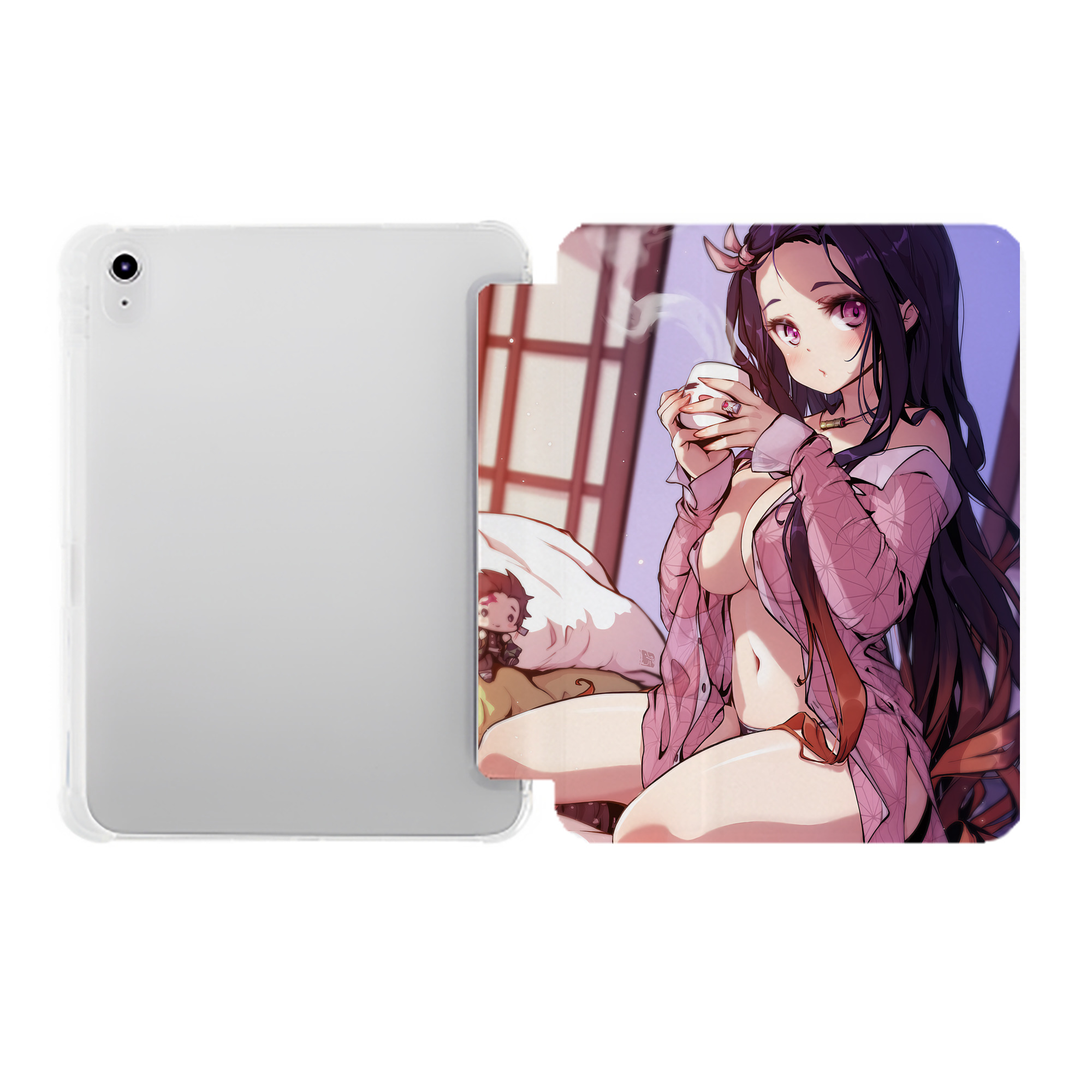 （画像用） 鬼滅の刃（きめつのやいば）竈門 禰󠄀豆子／かまど ねずこ Kamado Nezuko IPad ケース ペン収納付き 三つ折りスタンド PUレザー×シリコン 対応機種9.5/10.5/10.9インチ